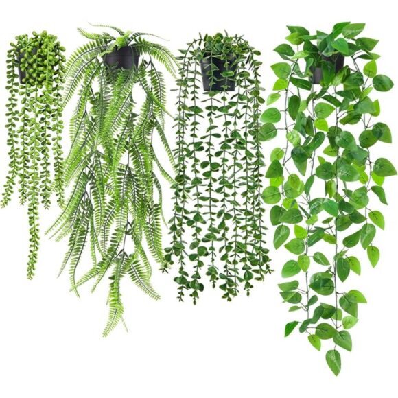 4Pcs Fake Plants Hanging Artificial Ivy Vine Faux Eucalyptus Hanging Plants - Picture 1 of 7